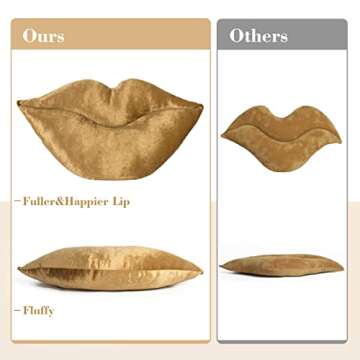 AELS 3D Large Lips Throw Pillows Smooth Soft Velvet Decorative Throw Pillows Love Pillows Cute Pillow 24 X 12 inches for Couch Sofa Bed Living Room Bedroom, Gold