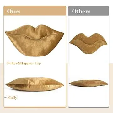 AELS 3D Large Lips Throw Pillows Smooth Soft Velvet Decorative Throw Pillows Love Pillows Cute Pillow 24 X 12 inches for Couch Sofa Bed Living Room Bedroom, Gold