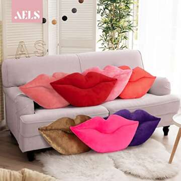 AELS 3D Large Lips Throw Pillows Smooth Soft Velvet Decorative Throw Pillows Love Pillows Cute Pillow 24 X 12 inches for Couch Sofa Bed Living Room Bedroom, Gold