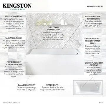 Luxurious Kingston Brass Aqua Eden Alcove Bathtub - 54 Inch White