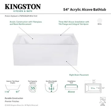 Luxurious Kingston Brass Aqua Eden Alcove Bathtub - 54 Inch White