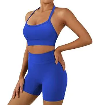 MOSHENGQI Y Back Padded Sports Bra for Women Racerback Strappy Workout Yoga Bra(S,215-Royal Blue)