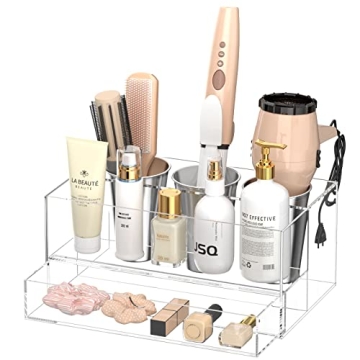 NIUBEE Hair Tool Organizer, Clear Acrylic Hair Dryer and Styling Organizer with Drawer, Bathroom Cou...
