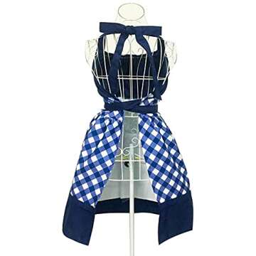 Aprons for Women with Pockets Plus Size Cooking Kitchen Cute Bib Apron (Blue)