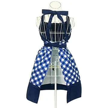 Aprons for Women with Pockets Plus Size Cooking Kitchen Cute Bib Apron (Blue)