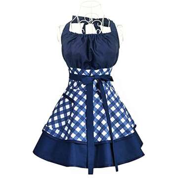 Stylish Plus Size Blue Aprons for Women with Pockets