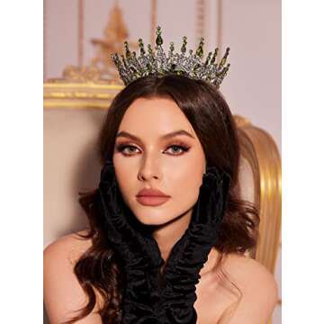 SWEETV Green Queen Crown for Women - Gothic Crystal Tiara for Parties and Events