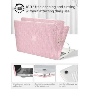 Seorsok Compatible with MacBook Air 13 Inch Case2022 2021 2020 2019 2018 Release A1932 A2179 M1 A2337 Touch ID,Elegant Leather Plastic Hard Shell Case Transparent Keyboard Cover,Pink Woven Fabric