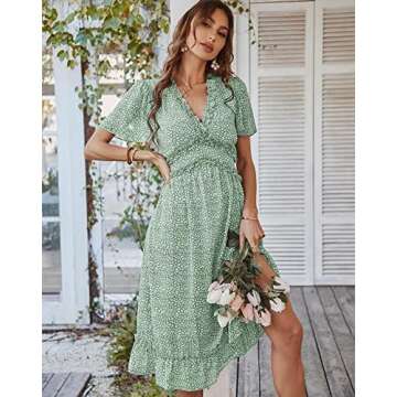 Gets Women Ruffle Short Sleeve V Neck Midi Floral Dress Casual Wrap Swing Bohemian Spring Summer Bea...
