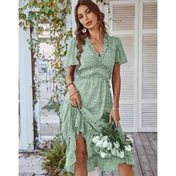 Get the Stylish Ruffle Short Sleeve V Neck Dress