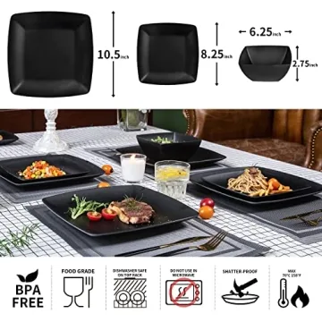 Melamine 12pcs Classic Square Dinnerware Set for 4