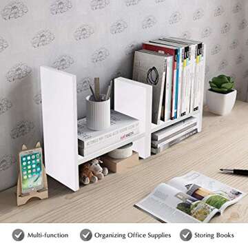 Jerry & Maggie Desktop Organizer Office Storage Rack Adjustable Wood Display Shelf Free Style Double H Display True Natural Stand Shelf (White)