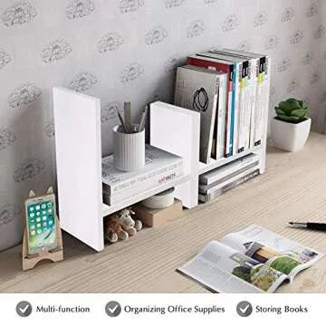 Jerry & Maggie Desktop Organizer Office Storage Rack Adjustable Wood Display Shelf Free Style Double H Display True Natural Stand Shelf (White)