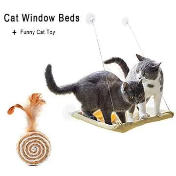 ZALALOVA Window Cat Seat, Cat Window Perch Hammock Space Saving Design w/1Pc Funny Cat Toy 1Pc Extra Suction Cup Window Seat Cat Shelves All Around 360° Sunbath Holds Up to 50lbs for Any Cat Size