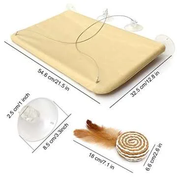 ZALALOVA Window Cat Seat, Cat Window Perch Hammock Space Saving Design w/1Pc Funny Cat Toy 1Pc Extra Suction Cup Window Seat Cat Shelves All Around 360° Sunbath Holds Up to 50lbs for Any Cat Size