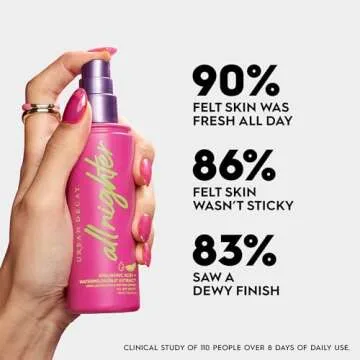 Urban Decay All Nighter Hyaluronic Acid Waterproof Dewy Setting Spray for Face (Full Size), Luminous Glowy Look, Long-lasting, Smudge-proof & Transfer-resistant Makeup, Watermelon Scent - 4 fl oz