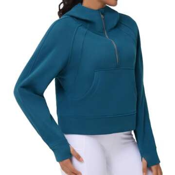 THE GYM PEOPLE Women’s Hoodies Half Zip Long Sleeve Fleece Crop Pullover Sweatshirts with Pockets ...