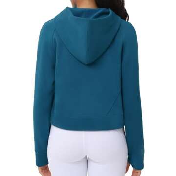 THE GYM PEOPLE Women’s Hoodies Half Zip Long Sleeve Fleece Crop Pullover Sweatshirts with Pockets Thumb Hole Dark Blue Green