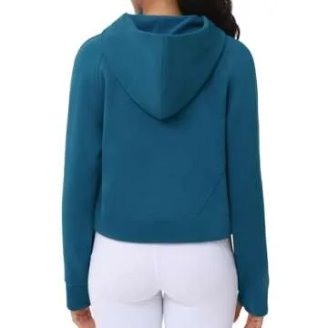 THE GYM PEOPLE Women’s Hoodies Half Zip Long Sleeve Fleece Crop Pullover Sweatshirts with Pockets Thumb Hole Dark Blue Green