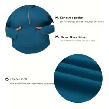 THE GYM PEOPLE Women’s Hoodies Half Zip Long Sleeve Fleece Crop Pullover Sweatshirts with Pockets Thumb Hole Dark Blue Green