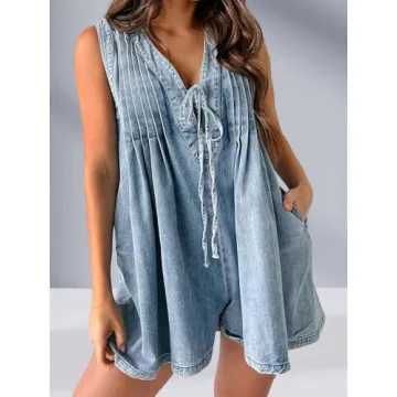 Stylish AnotherChill Women's Denim Sleeveless Romper with Pockets