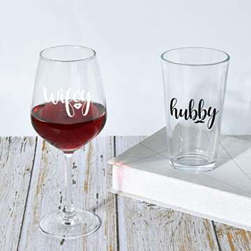 Modwnfy Wifey & Hubby Glass Set Ideal Gift for Couples