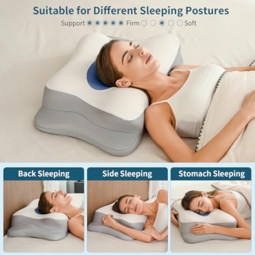 Cervical Neck Pillow - Contour Bed Pillow for Neck Pain Relief, Ergonomic Orthopedic Side Sleeper Pillow for Sleeping, Cooling Memory Foam Pillows for Back & Stomach Sleepers with Pillowcase