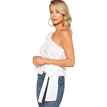 ROMWE One Shoulder Puff Sleeve Blouse for Women 2023