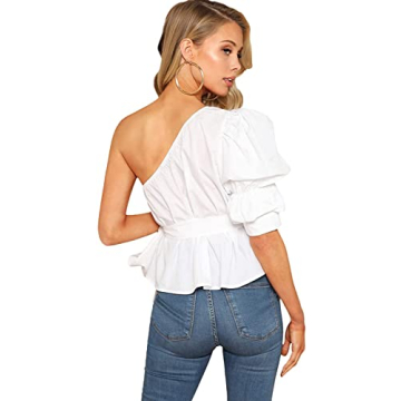 ROMWE One Shoulder Puff Sleeve Blouse for Women 2023