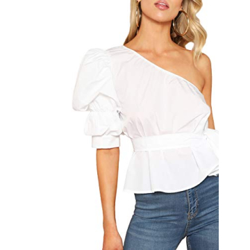 ROMWE One Shoulder Puff Sleeve Blouse for Women 2023