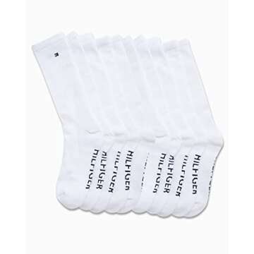 Tommy Hilfiger Men's Athletic Socks - Cushioned Crew Socks (10 Pack), Size 7-12, White