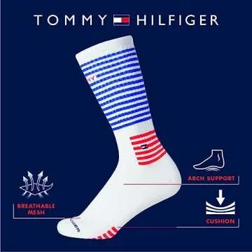Tommy Hilfiger Men's Athletic Socks - Cushioned Crew Socks (10 Pack), Size 7-12, White