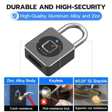 eLinkSmart Fingerprint Gym Locker Lock, Keyless Biometric Padlock, Weatherproof Electronic Digital Bluetooth App Smart Combo Pad Lock for Outdoor Fence Gate School Locker Storage Pool Shed - Black