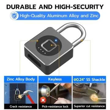 eLinkSmart Fingerprint Gym Locker Lock, Keyless Biometric Padlock, Weatherproof Electronic Digital Bluetooth App Smart Combo Pad Lock for Outdoor Fence Gate School Locker Storage Pool Shed - Black