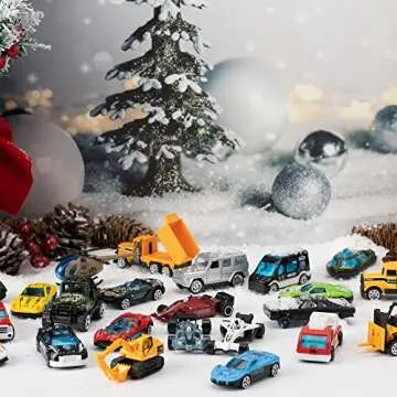 JOYIN 2024 Christmas Advent Calendar, 24 Days Countdown Calendar Diecast Cars Set, Christmas Vehicles Toys for Boys Kids, Classroom Prizes Xmas Gift, Christmas Party Favor Gifts, Advent Calendar Kids