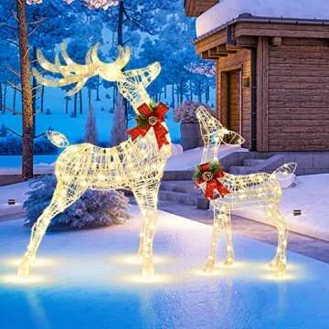 Tangkula 4.4 FT Christmas Lighted Reindeer, Outdoor Yard Christmas Decorations with 120 LED Lights, Artificial Christmas Décor with Stakes and Zip Ties, Indoor/Outdoor Festive Holiday Decoration