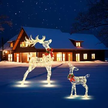Tangkula 4.4 FT Christmas Lighted Reindeer, Outdoor Yard Christmas Decorations with 120 LED Lights, Artificial Christmas Décor with Stakes and Zip Ties, Indoor/Outdoor Festive Holiday Decoration