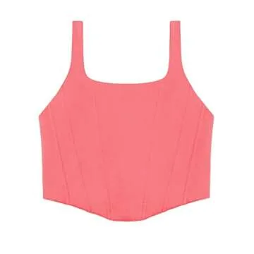 REORIA Women's Summer Sexy Square Neck Sleeveless Trendy Night Club Cropped Tank Top Cute Going Out Bustier Corset Crop Tops Peach Pink Medium