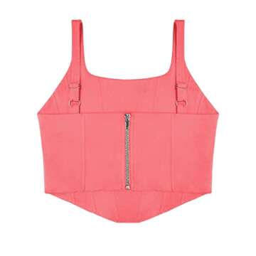REORIA Women's Summer Sexy Square Neck Sleeveless Trendy Night Club Cropped Tank Top Cute Going Out Bustier Corset Crop Tops Peach Pink Medium