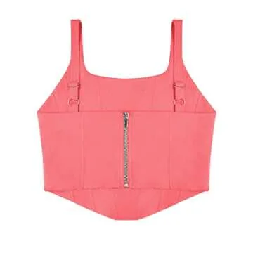 REORIA Women's Summer Sexy Square Neck Sleeveless Trendy Night Club Cropped Tank Top Cute Going Out Bustier Corset Crop Tops Peach Pink Medium