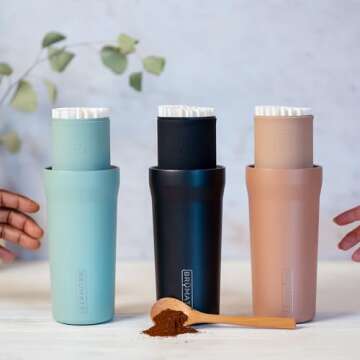 BrüMate Pour Over 20oz Insulated Travel Coffee Mug | 2-in1 Travel Coffee Maker with 100% Leak Proof Lid | Insulated Coffee Tumbler | Travel & Camping | Comes with Filter Dripper (Dune)