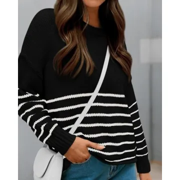 KIRUNDO Womens Sweaters Casual Oversized Striped Chunky Sweater Ribbed Long Sleeve Rolled Hem Fall Winter Knit Pullover(Beige White, X-Large)