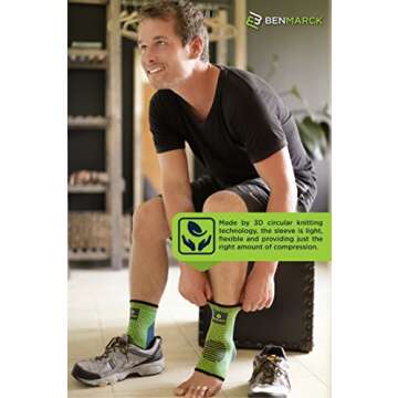 Benmarck Ankle Compression Sleeve, Plantar Fasciitis Sock, Foot Arch and Achilles Tendon Support Brace for Running for Men and Women by (Fjord Blue, Unisize)