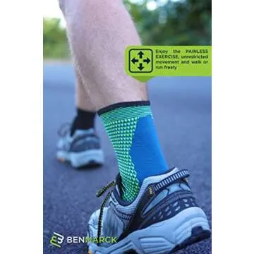 Benmarck Ankle Compression Sleeve, Plantar Fasciitis Sock, Foot Arch and Achilles Tendon Support Brace for Running for Men and Women by (Fjord Blue, Unisize)