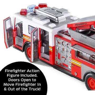 Prextex RC Fire Engine Truck Remote Control 14-Inch Rescue Fire Truck with 12-Inch Ladder and Lights and Sirens Best Gift Toy for Boys Girls