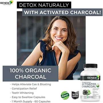 Renew Actives Activated Charcoal Supplement 1100MG - Digestive Support & Teeth Whitening Formula, No...