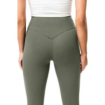 Kamo Fitness Serenity 25" No Front Seam 7/8 Leggings High Waisted Yoga Pants for Women, Soft Workout Pants Compression Leggings with Tummy Control (Pesto, S)