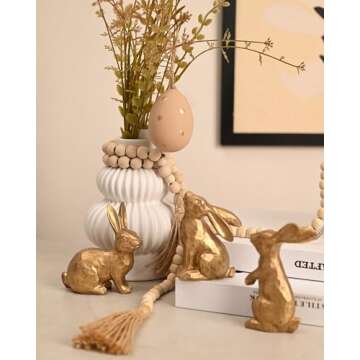 WONDROUS' DECO Resin Dark Gold Easter Bunny Figurines, Small Decorative Easter Bunny Statue Set of 3...