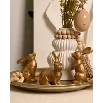 WONDROUS' DECO Resin Dark Gold Easter Bunny Figurines, Small Decorative Easter Bunny Statue Set of 3, Vintage Easter Rabbit Table Home Decoration, Gift