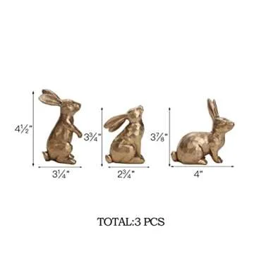 WONDROUS' DECO Resin Dark Gold Easter Bunny Figurines, Small Decorative Easter Bunny Statue Set of 3, Vintage Easter Rabbit Table Home Decoration, Gift